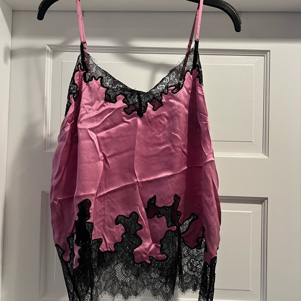 Robert Rodriguez Pink and Black Lace Trim Cami Top